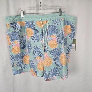 Goodfellow & Co Swim Shorts Men's XXL Green Tropical Drawstring Pocket UPF 50+